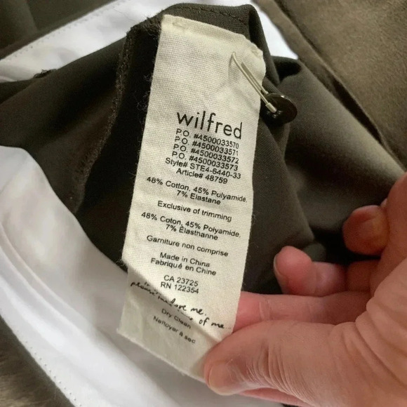 Aritzia Wilfred Pant Split Ankle straight Leg Trouser Midrise Pleated Army Green - Picture 14 of 16